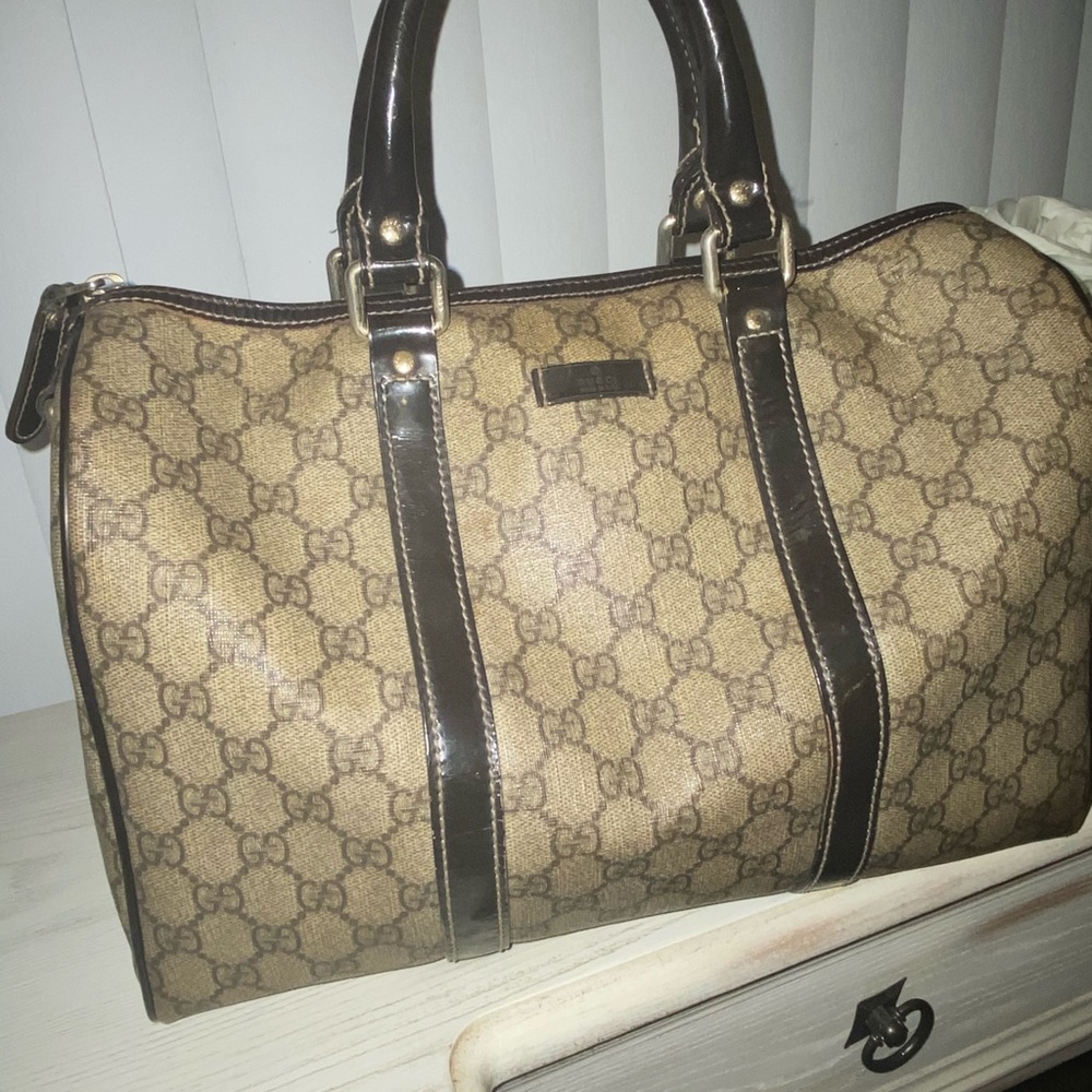 Gucci Joy Boston Bag Monogram Brown Canvas Satchel